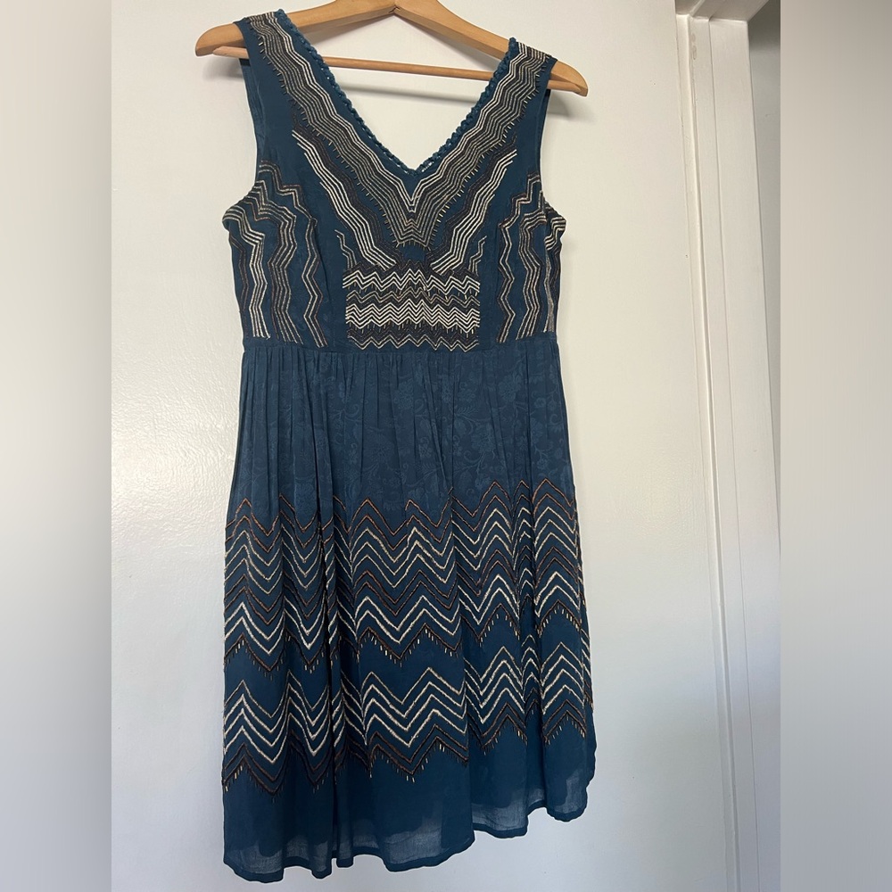 Beautiful Deep Blue Embroidered Sleeveless Dress